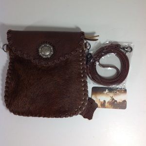 Montana West Hair Leather Crossbody dark brown